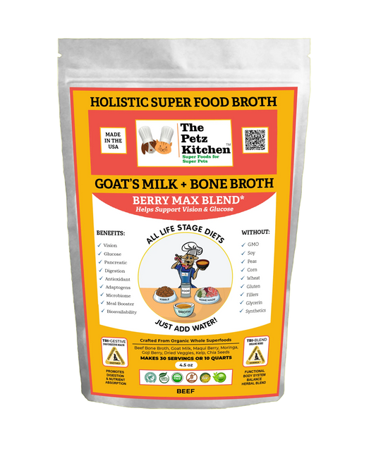 Goats Milk + Bone Broth Berry Max Antioxidant Vision & Glucose Support Broth* The Petz Kitchen Dog & Cat Holistic Super Foods* by Organic Pet Systems