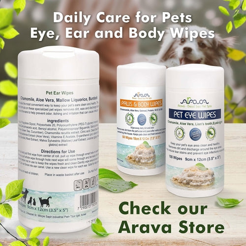 Ear Cleaner Wipes by Arava for Dogs Cats Puppies & Kittens 100 by Titan's Tails & Treats