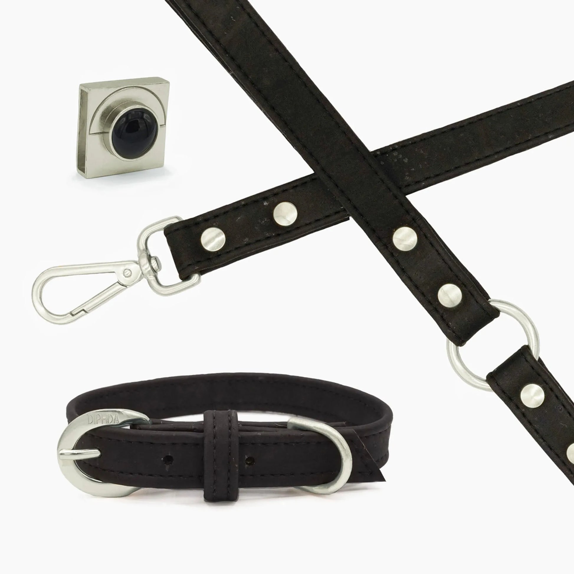 Midnight Black Cork Leather Leash by DIPHDA