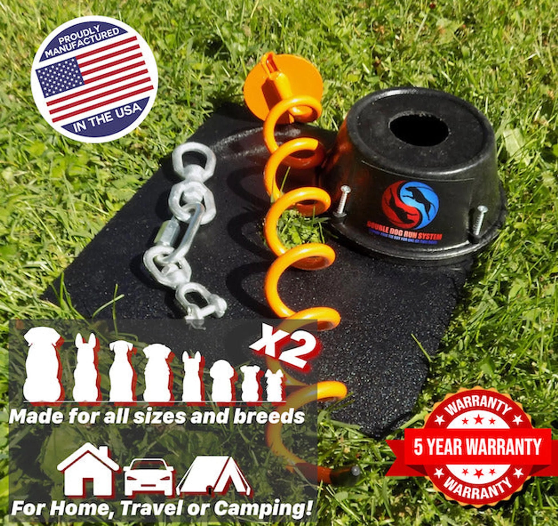 Double Dog Run Tangle-free Two Dog Tie Out Stake by Infinitely Tied