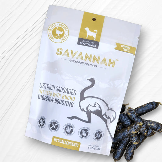 Ostrich Sausages with Buchu : The Delicious, Digestive-Boosting Treat for Dogs by Savannah Pet Food