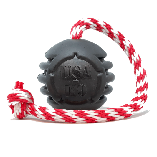 USA-K9 Magnum Black Stars and Stripes Ultra-Durable Rubber Chew Toy, Reward Toy, Tug Toy, and Retrieving Toy by SodaPup