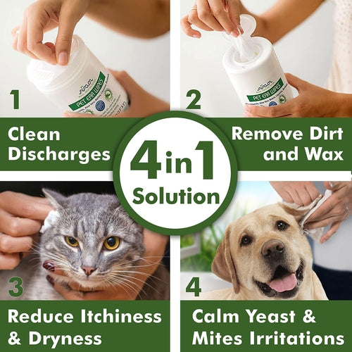 Ear Cleaner Wipes by Arava for Dogs Cats Puppies & Kittens 100 by Titan's Tails & Treats