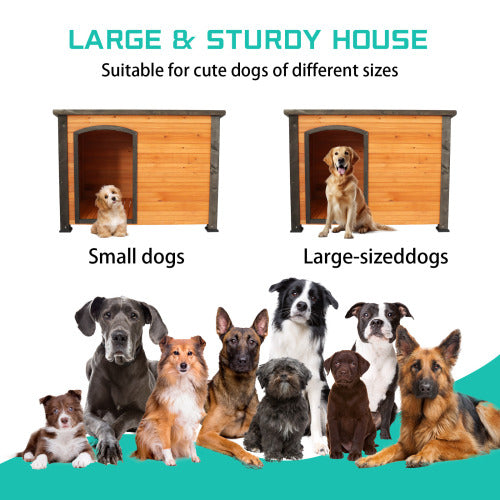 45 Inch Outdoor Indoor Wooden Dog House Kennel Villa by Titan's Tails & Treats