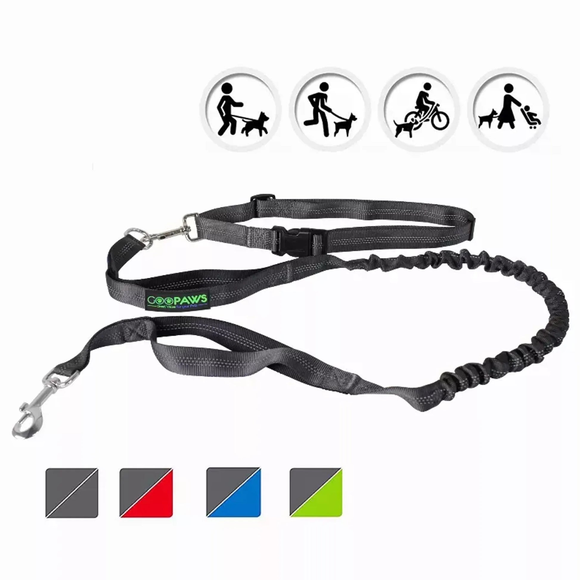 JESPET Hands Free Dog Leash for Running, Walking, Hiking Jogging for Medium & Large Dogs up to 150lbs, Durable Dual Handle Waist Leash with Reflective Bungee and Adjustable Waist by JESPET