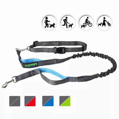 JESPET Hands Free Dog Leash for Running, Walking, Hiking Jogging for Medium & Large Dogs up to 150lbs, Durable Dual Handle Waist Leash with Reflective Bungee and Adjustable Waist by JESPET