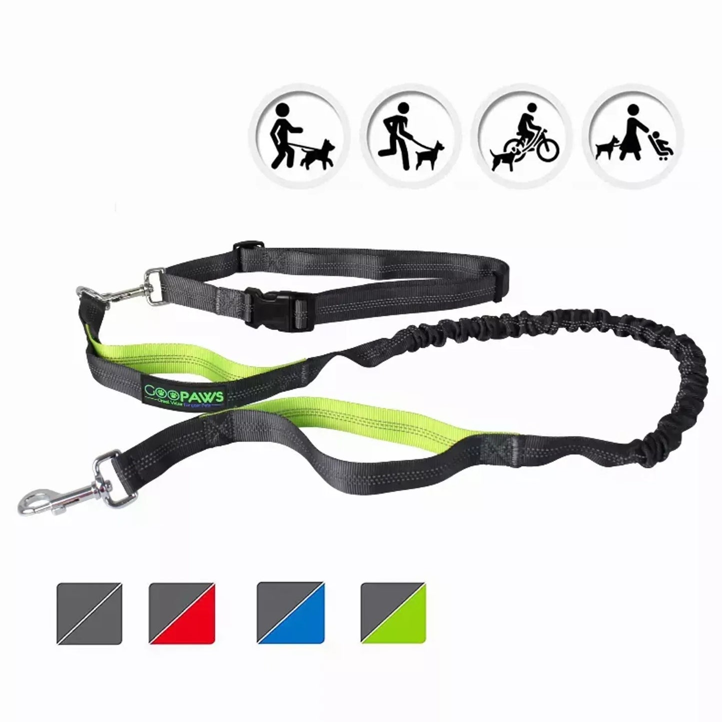 JESPET Hands Free Dog Leash for Running, Walking, Hiking Jogging for Medium & Large Dogs up to 150lbs, Durable Dual Handle Waist Leash with Reflective Bungee and Adjustable Waist by JESPET