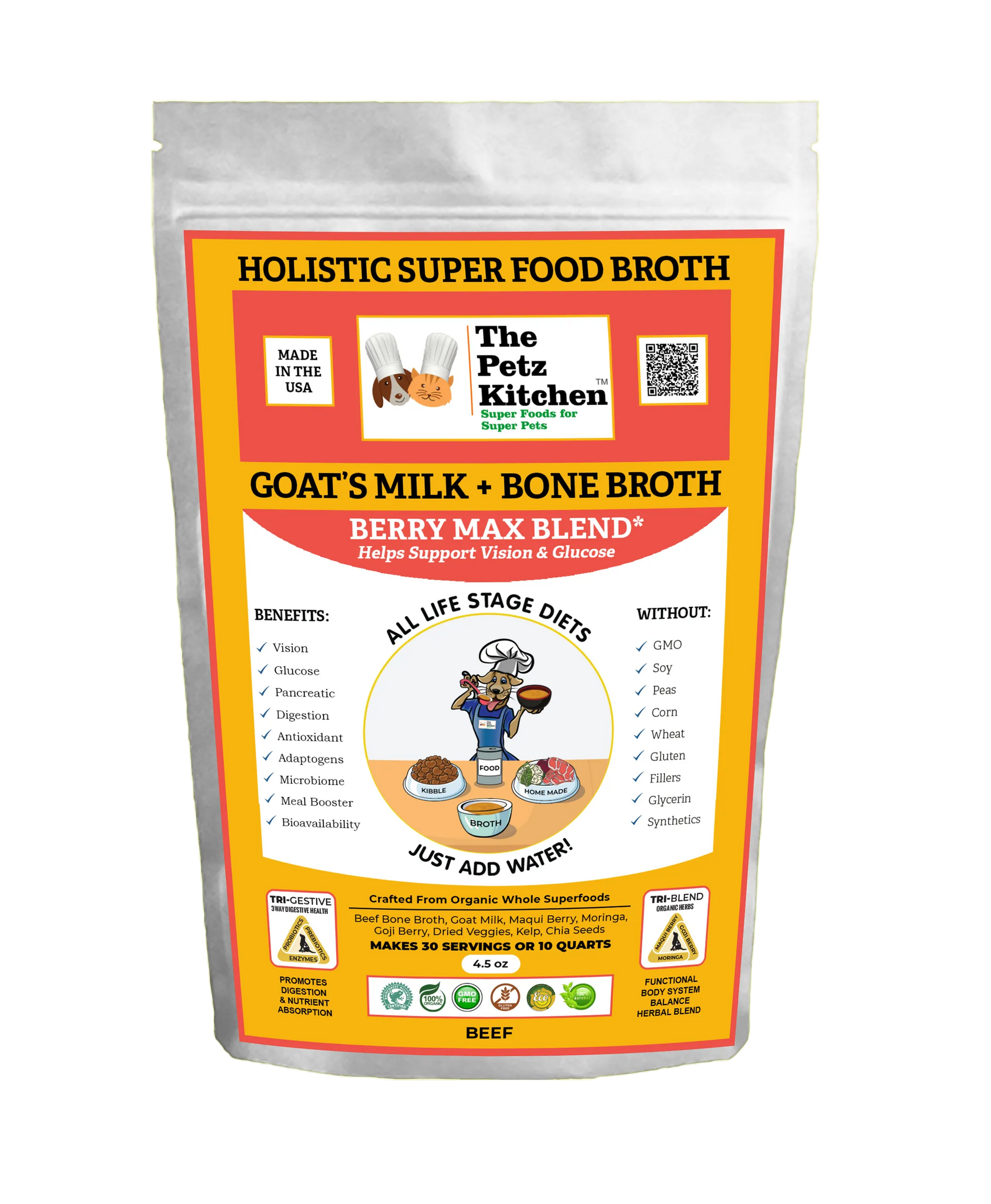 Goats Milk + Bone Broth Berry Max Antioxidant Vision & Glucose Support Broth* The Petz Kitchen Dog & Cat Holistic Super Foods* by Organic Pet Systems