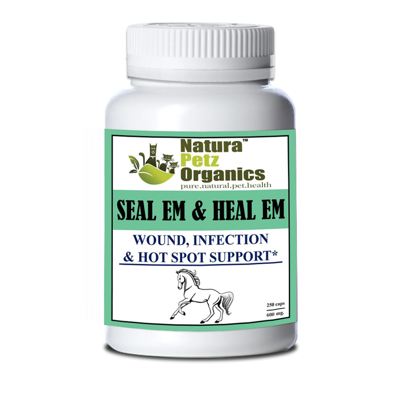 Seal Em & Heal Em Capsules Equine- Wound, Infection Ulcer Bite Bleeding & Hot Spot Support* by Organic Pet Systems