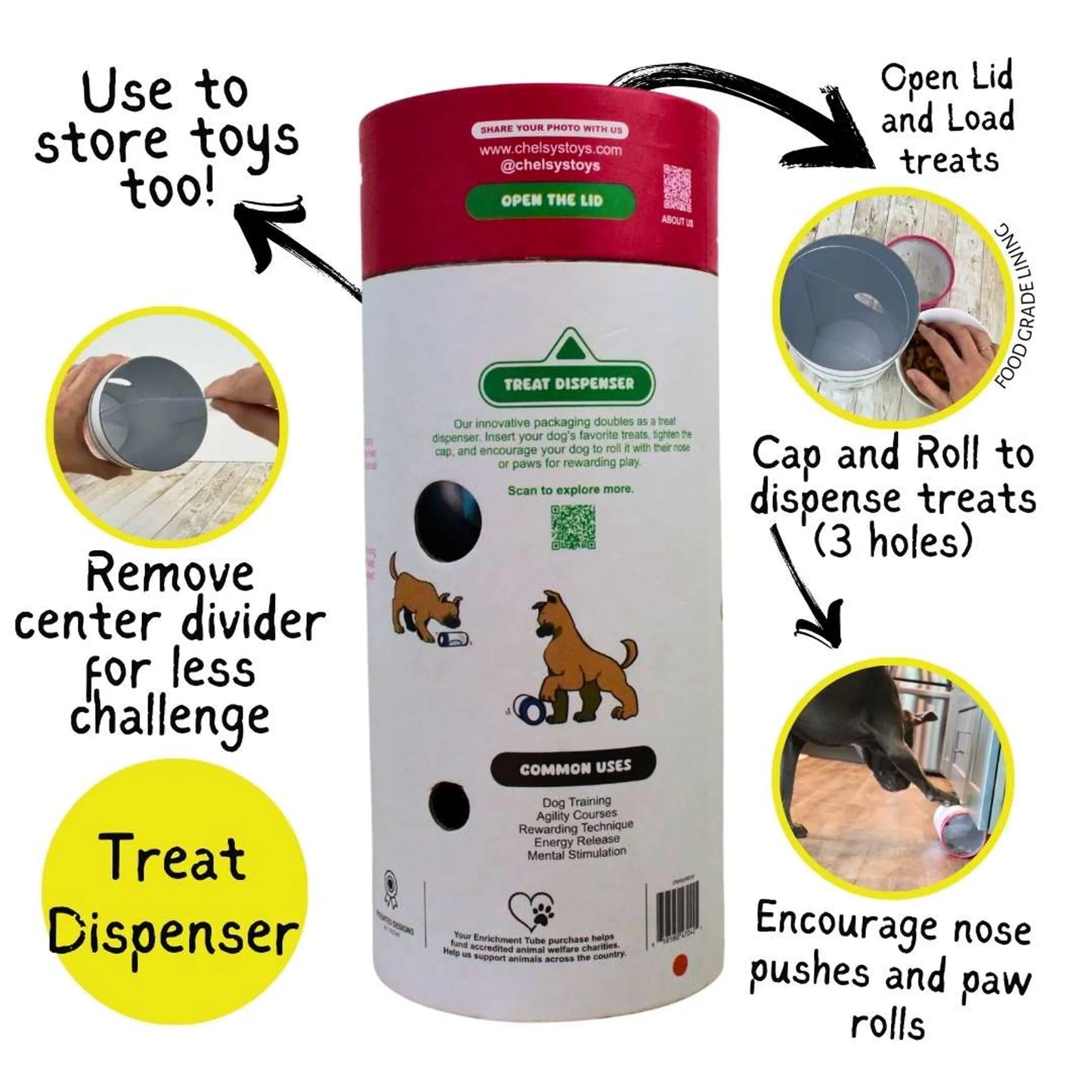 3-in-1 Enrichment Tube for Dogs - Tug Toy, Treat Dispenser & Snuffle Ball - Blue by Enrichment Tube for Dogs | Blue