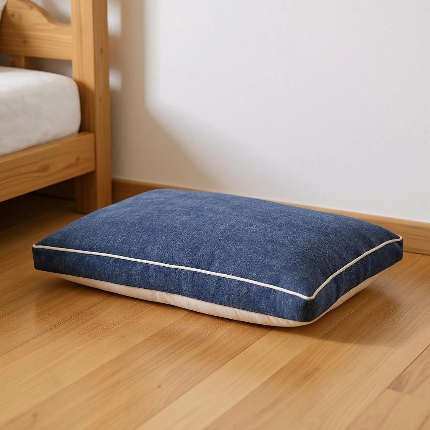 24" X 36" Stonewashed Blue Pillow Style Pet Bed With Removable Cover by HomeRoots