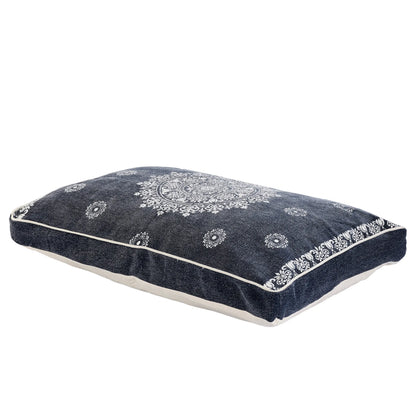 24" X 36" Stonewashed Blue Medallion Pillow Style Pet Bed With Removable Cover by HomeRoots