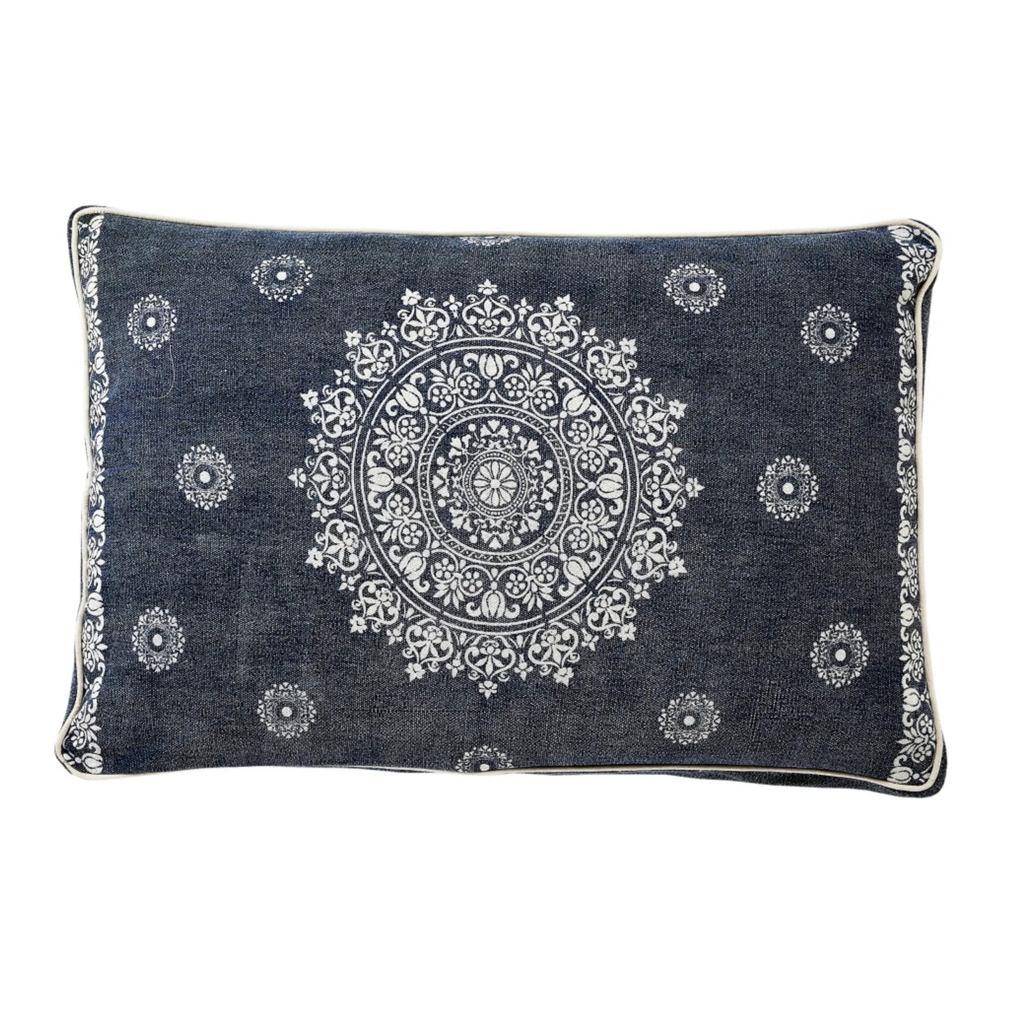 24" X 36" Stonewashed Blue Medallion Pillow Style Pet Bed With Removable Cover by HomeRoots