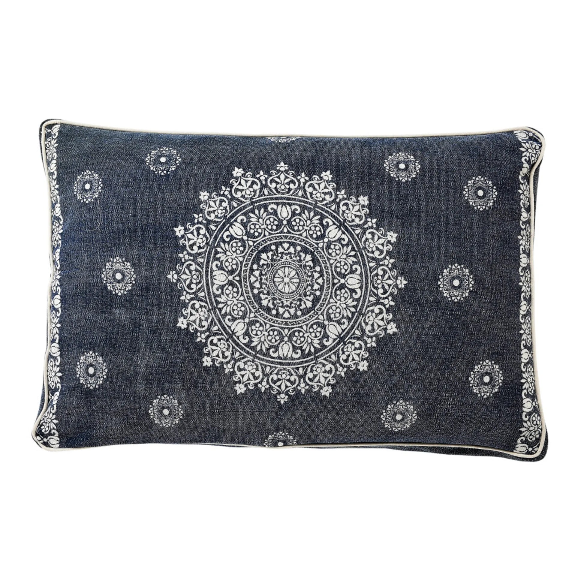 24" X 36" Stonewashed Blue Medallion Pillow Style Pet Bed With Removable Cover by HomeRoots