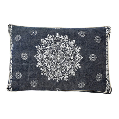 24" X 36" Stonewashed Blue Medallion Pillow Style Pet Bed With Removable Cover by HomeRoots