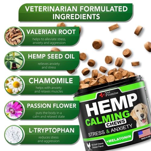 Hemp Calming Chews for Dogs with Anxiety and Stress Dog Calming by Titan's Tails & Treats