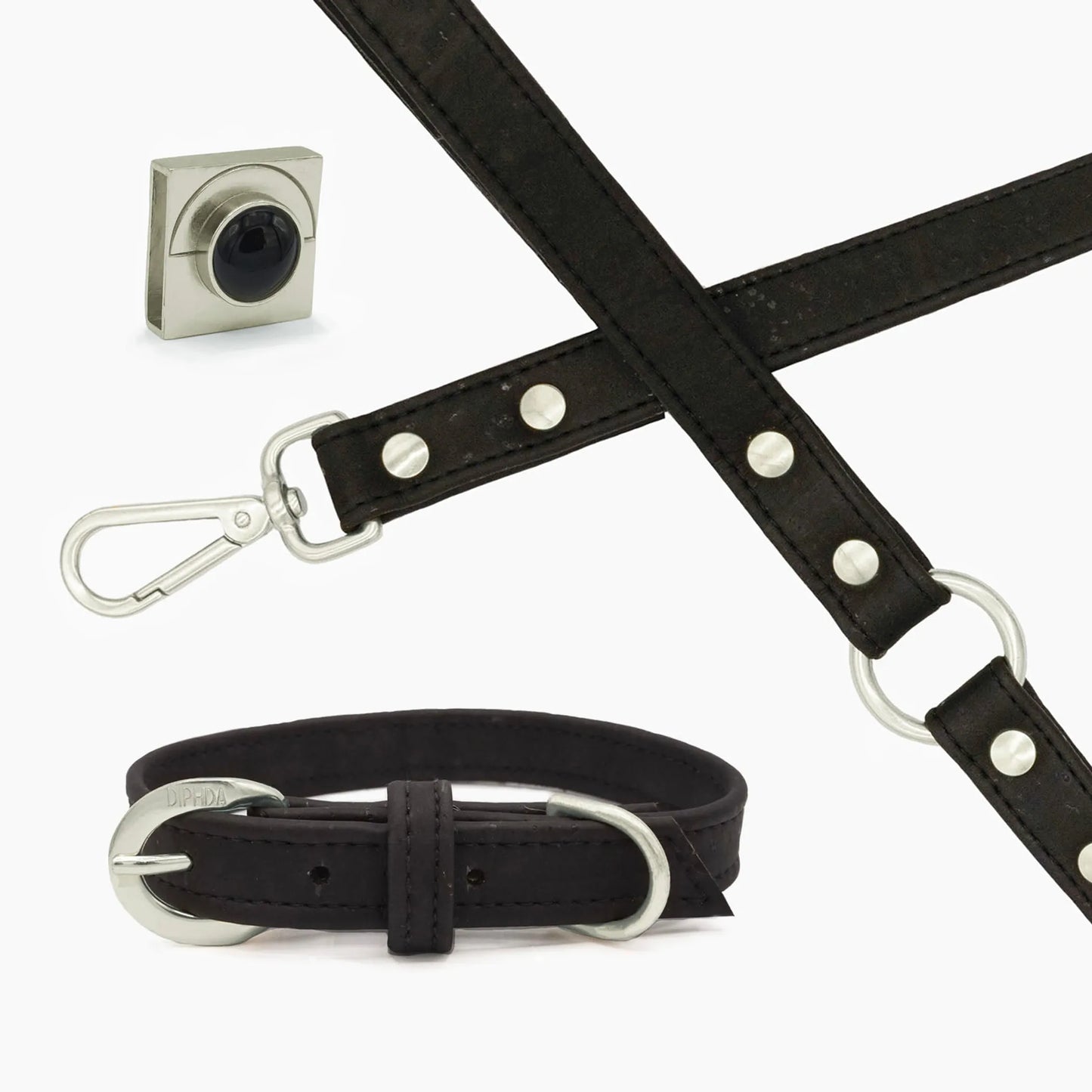 Midnight Black Cork Leather Leash by DIPHDA