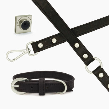 Midnight Black Cork Leather Leash by DIPHDA
