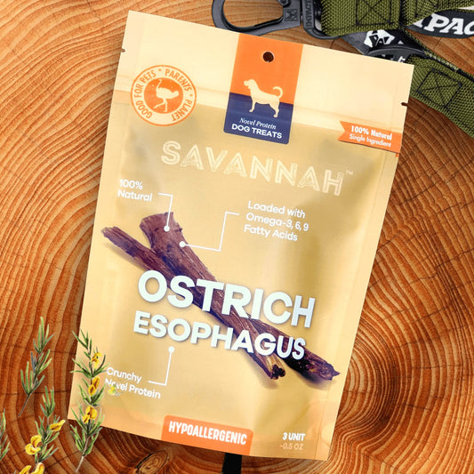 Crunchy Ostrich Esophagus Pieces: The Light & Airy, All-Natural Treat for Small to Medium Dogs by Savannah Pet Food