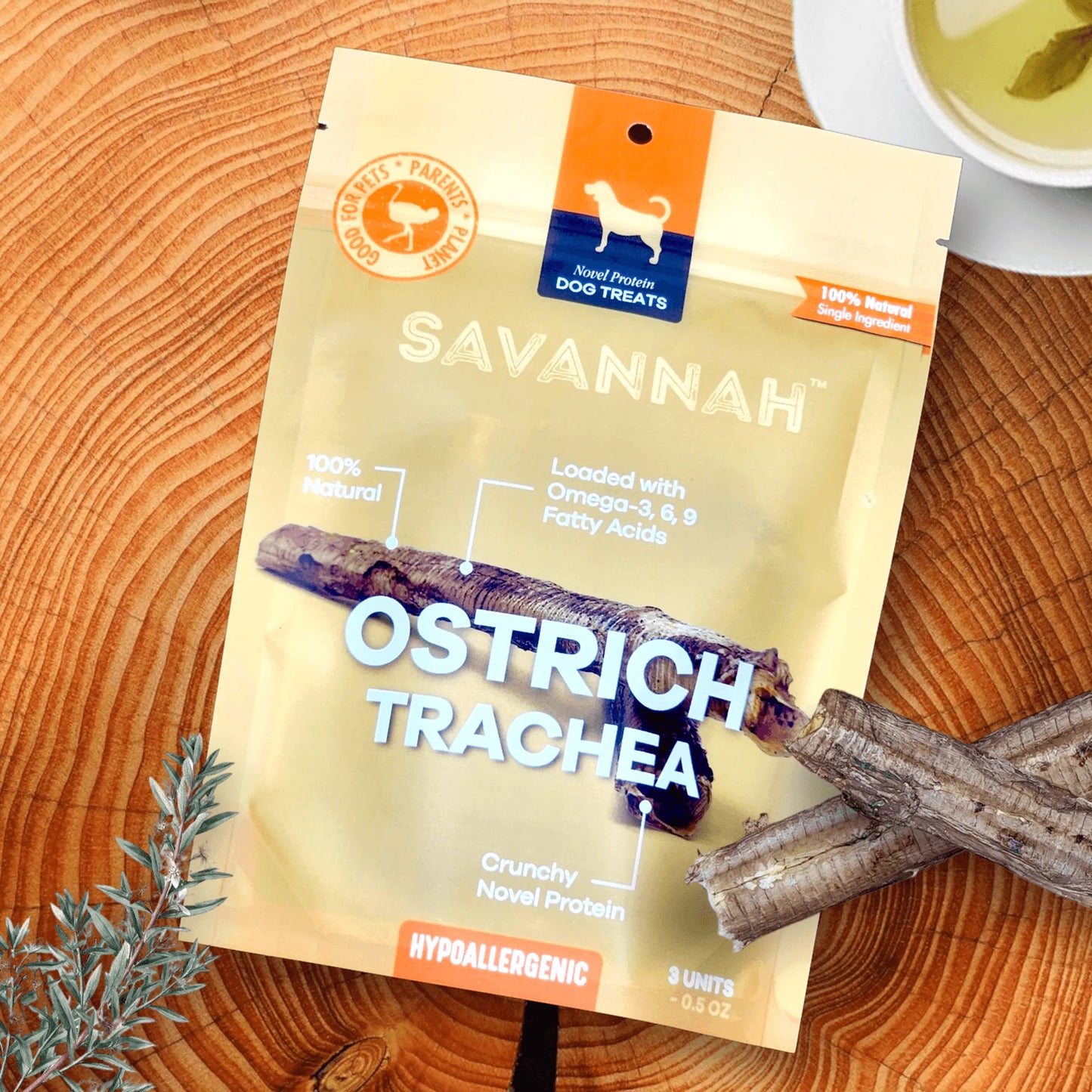 Crunchy Ostrich Trachea Cuts: The Airy, All-Natural Treat for Small to Medium Dogs by Savannah Pet Food