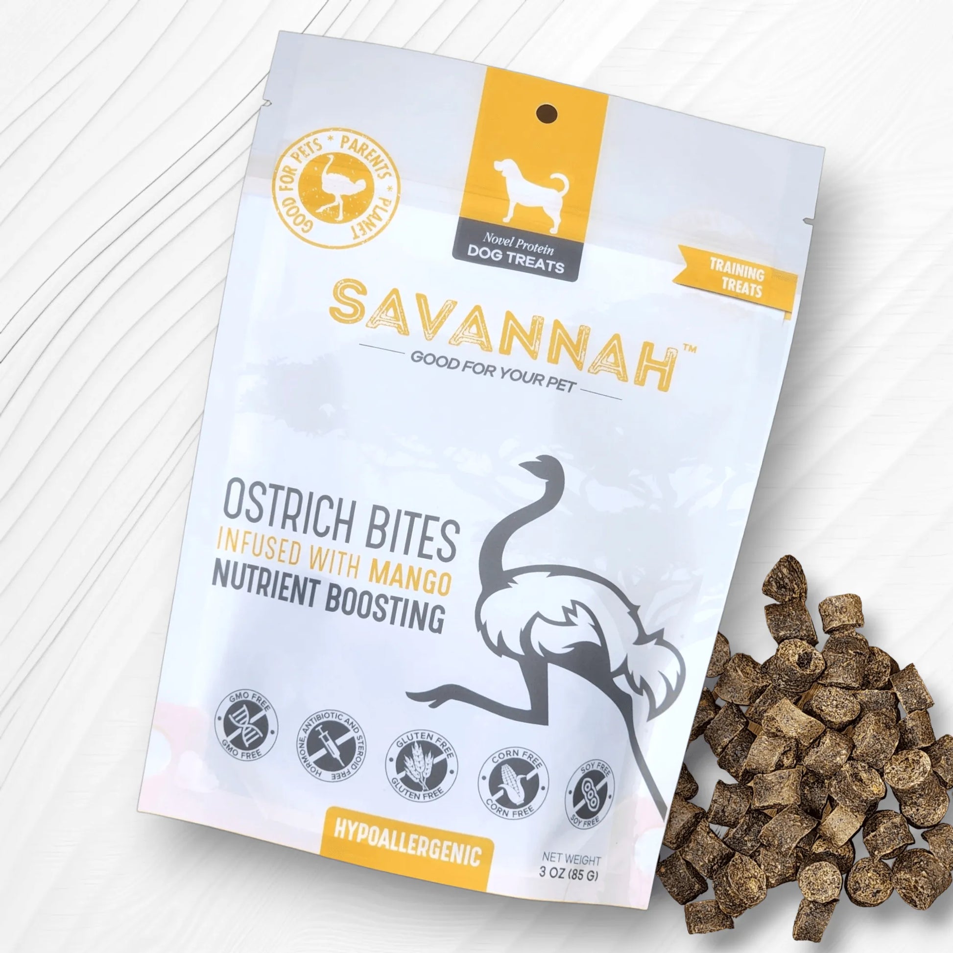 Ostrich Bites with Mango : The Tropical, Nutrient-Rich Treat for Dogs by Savannah Pet Food