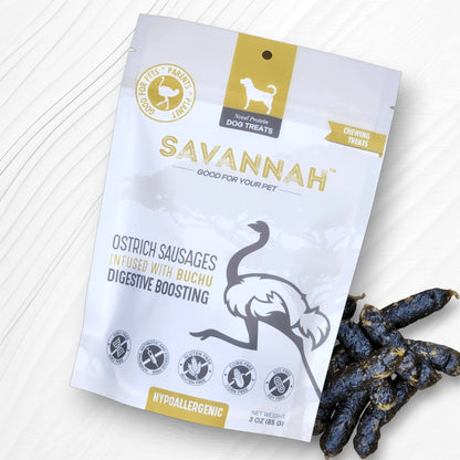 Ostrich Sausages with Buchu : The Delicious, Digestive-Boosting Treat for Dogs by Savannah Pet Food