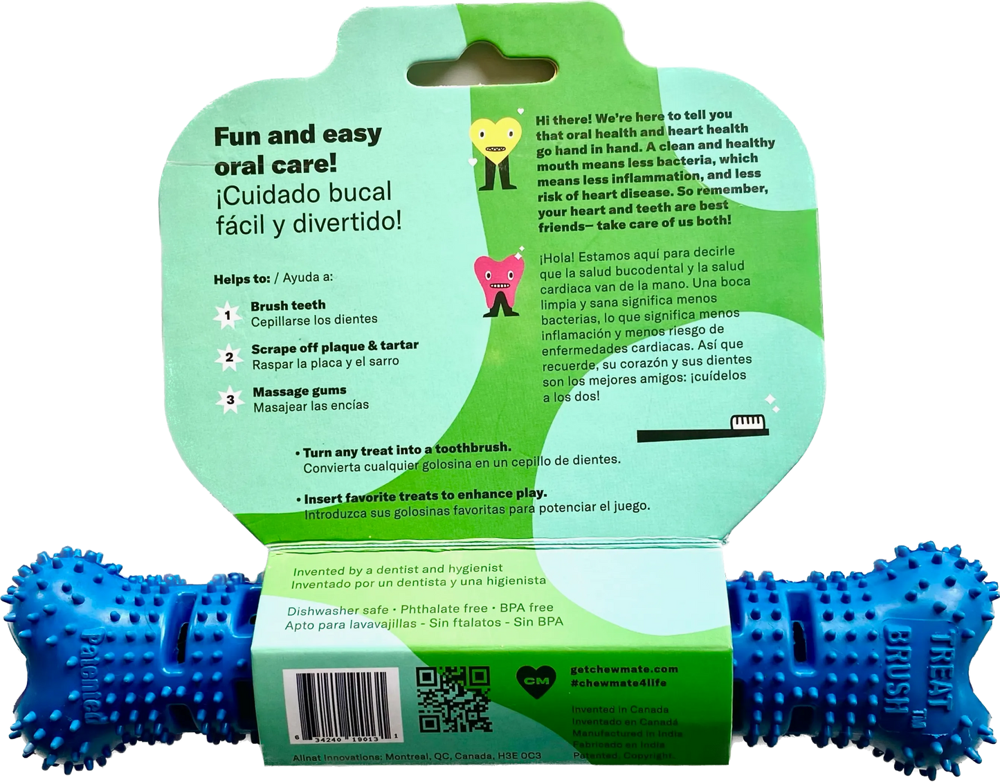 Natural Rubber Bone Toothbrush Toy by Chewmate