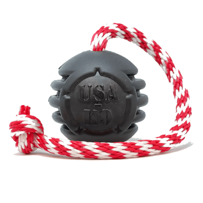 USA-K9 Magnum Black Stars and Stripes Ultra-Durable Rubber Chew Toy, Reward Toy, Tug Toy, and Retrieving Toy by SodaPup