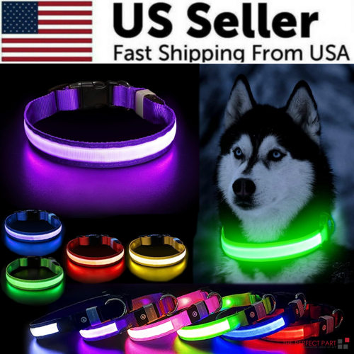 LED Adjustable Dog Collar Blinking Light Up Glow Safety by Titan's Tails & Treats