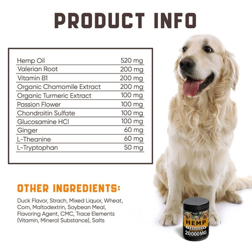 Calming Chews for Labrador Dogs with Valerian Root and Hemp Oil Aid by Titan's Tails & Treats