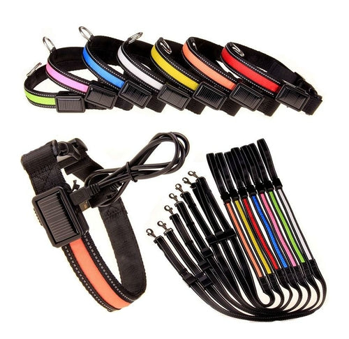 USB Solar Charge Reflective LED Dog Collar Night Safety by Titan's Tails & Treats