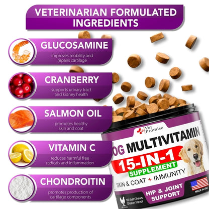 Dog Multivitamin Chewable with Glucosamine Dog Vitamins and by Titan's Tails & Treats