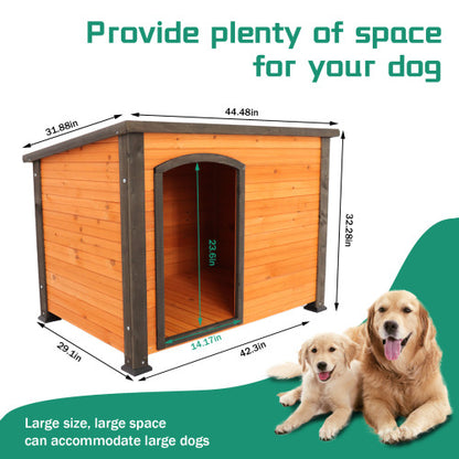 45 Inch Outdoor Indoor Wooden Dog House Kennel Villa by Titan's Tails & Treats